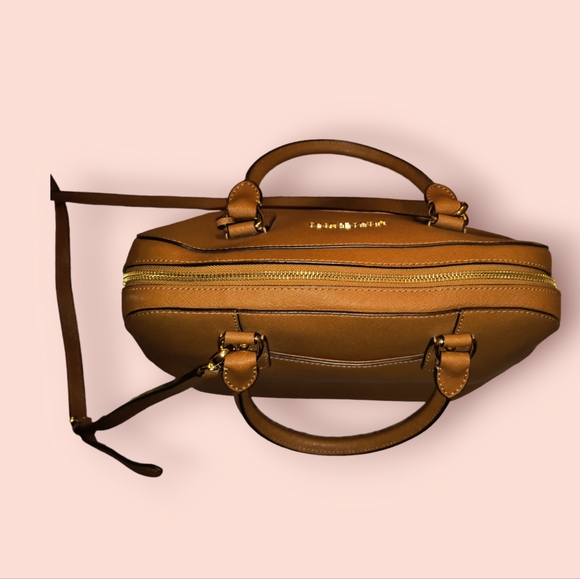 Michael Kors Medium Dome Signature Leather Dome X Crossbody Satchel in Camel - Picture 7 of 15